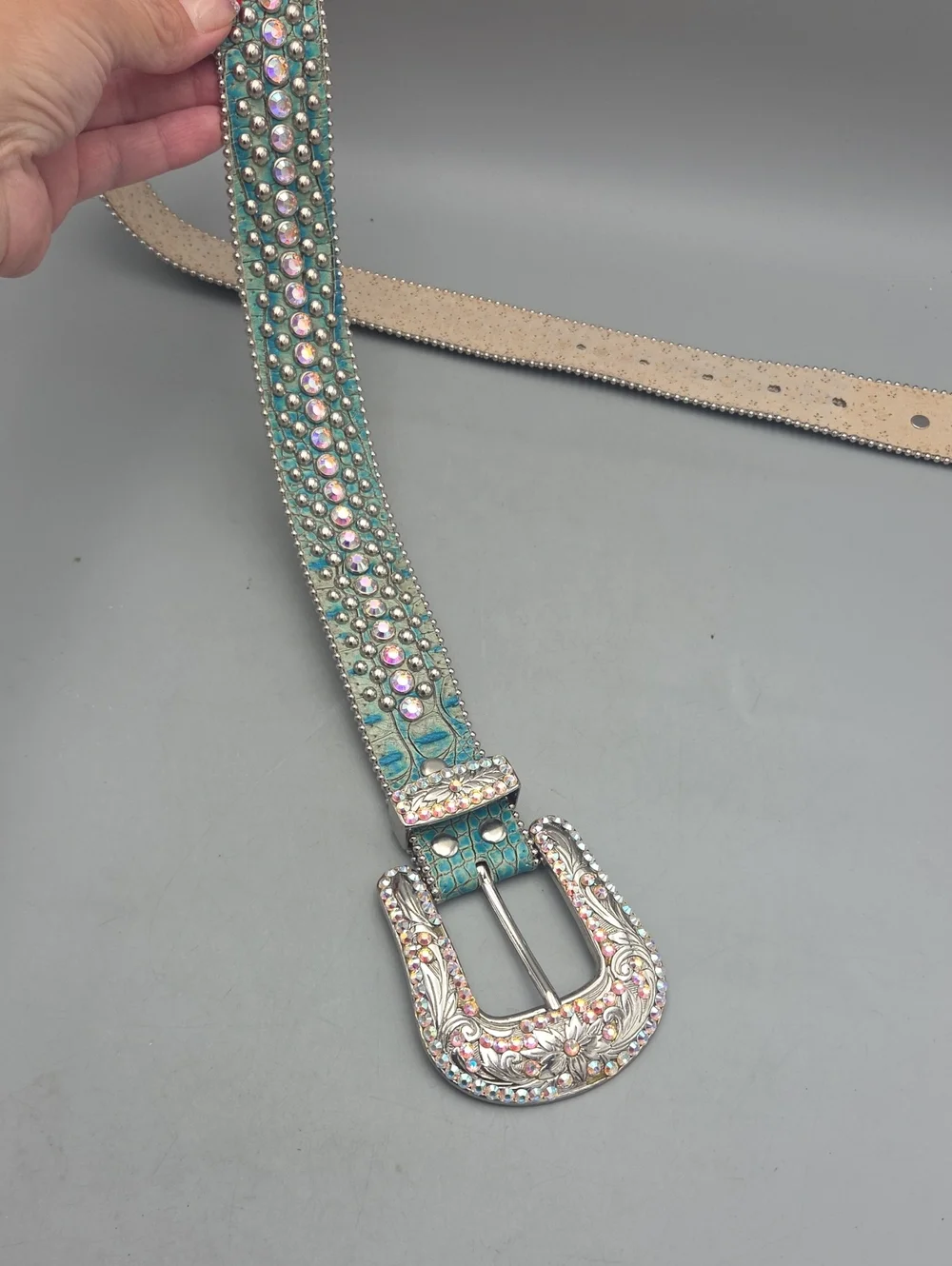 BB Simon Swarovski Belt Aqua Green Light Teal Women Medium
